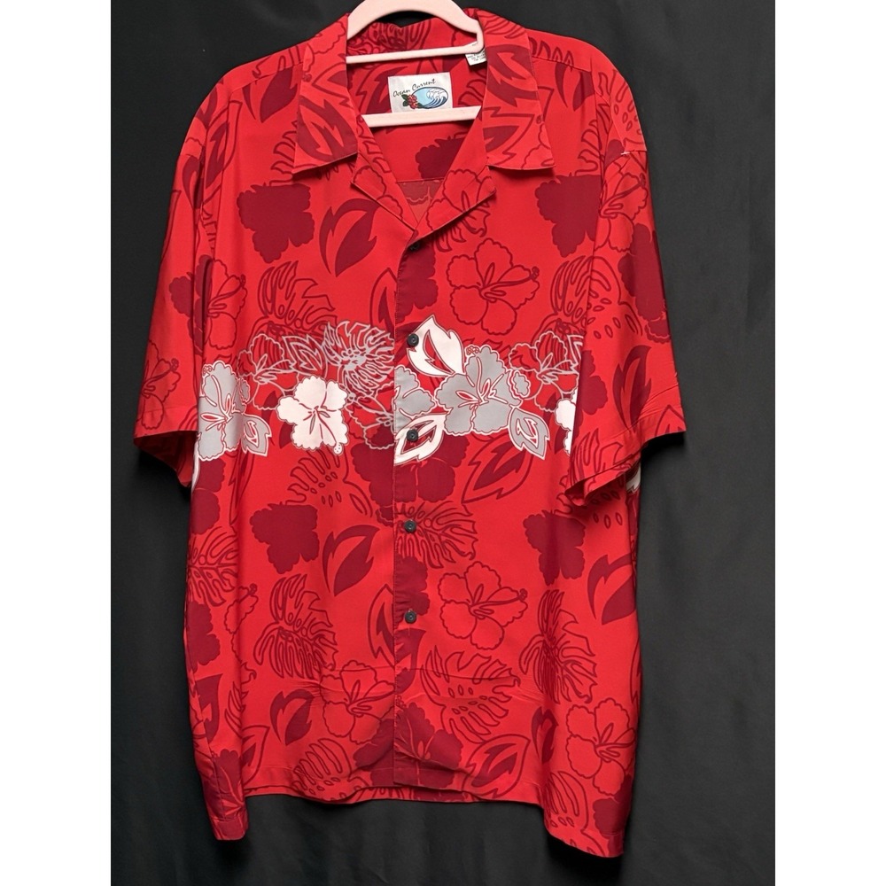 OCEAN CURRENT Hawaiian Shirt Mens XL Red Aloha Tropical Short Sleeve Button Up